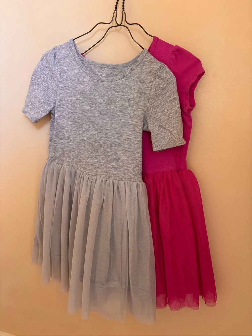 Set of 2 Carter's Grey and Fuchsia Tulle Skirt Mix Dress Duo Girls size 5T
